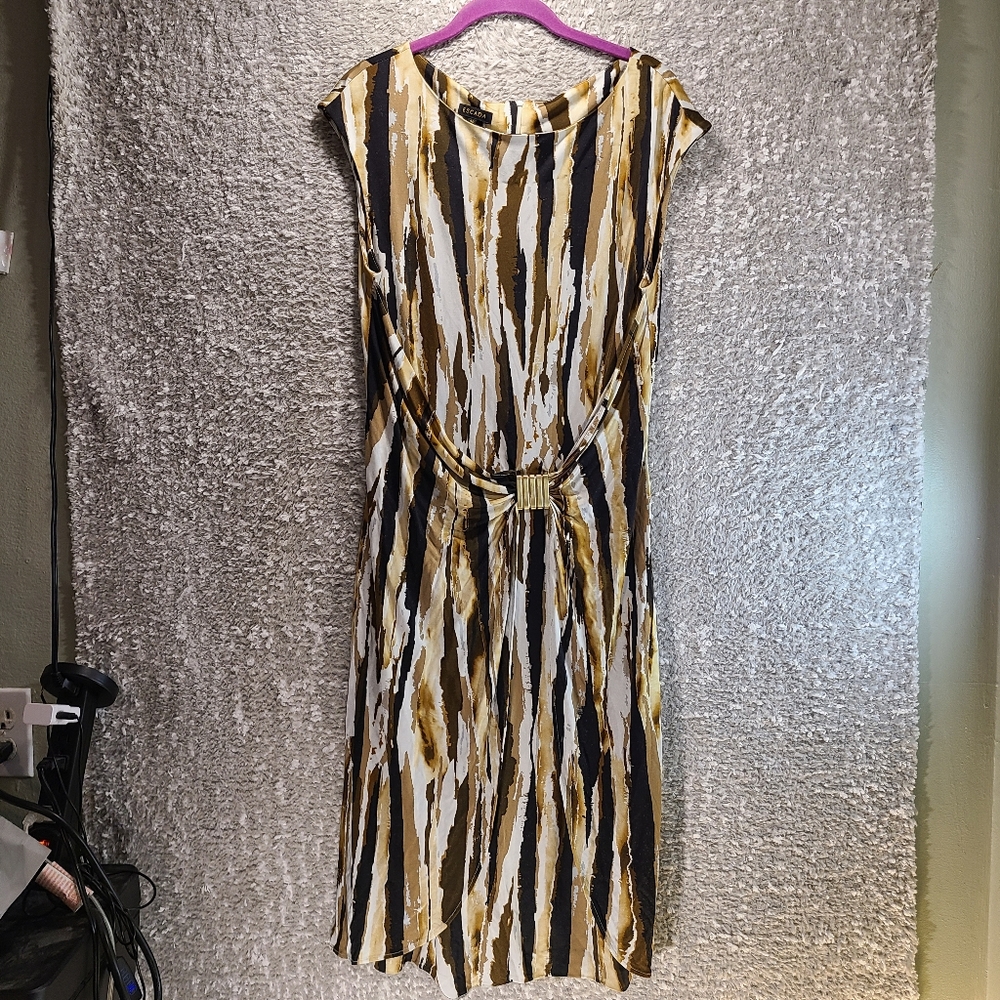 ESCADA Women Midi Dress Gold Black Design Viscose Size 40
